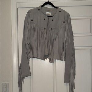 Gray Suede Fringe Jacket with Star Accents